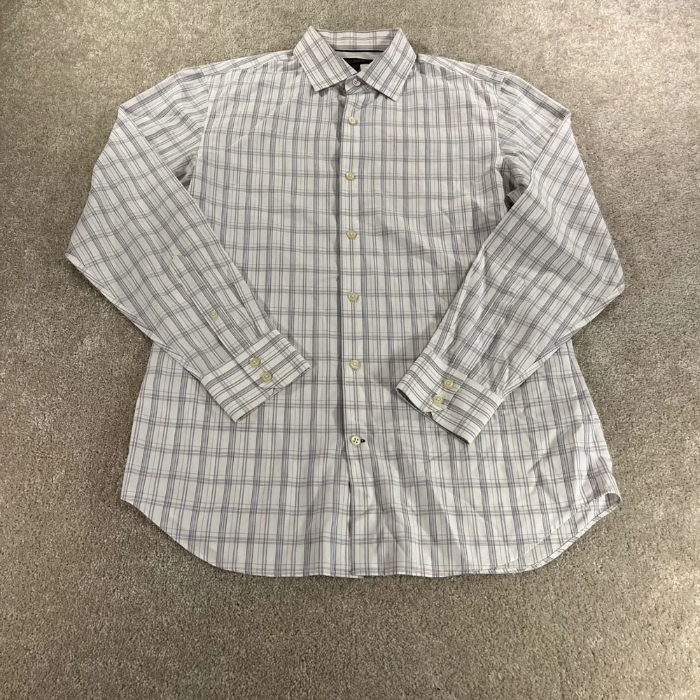 Banana Republic Button Up Shirt Mens Medium White Purple Plaid Slim Fit